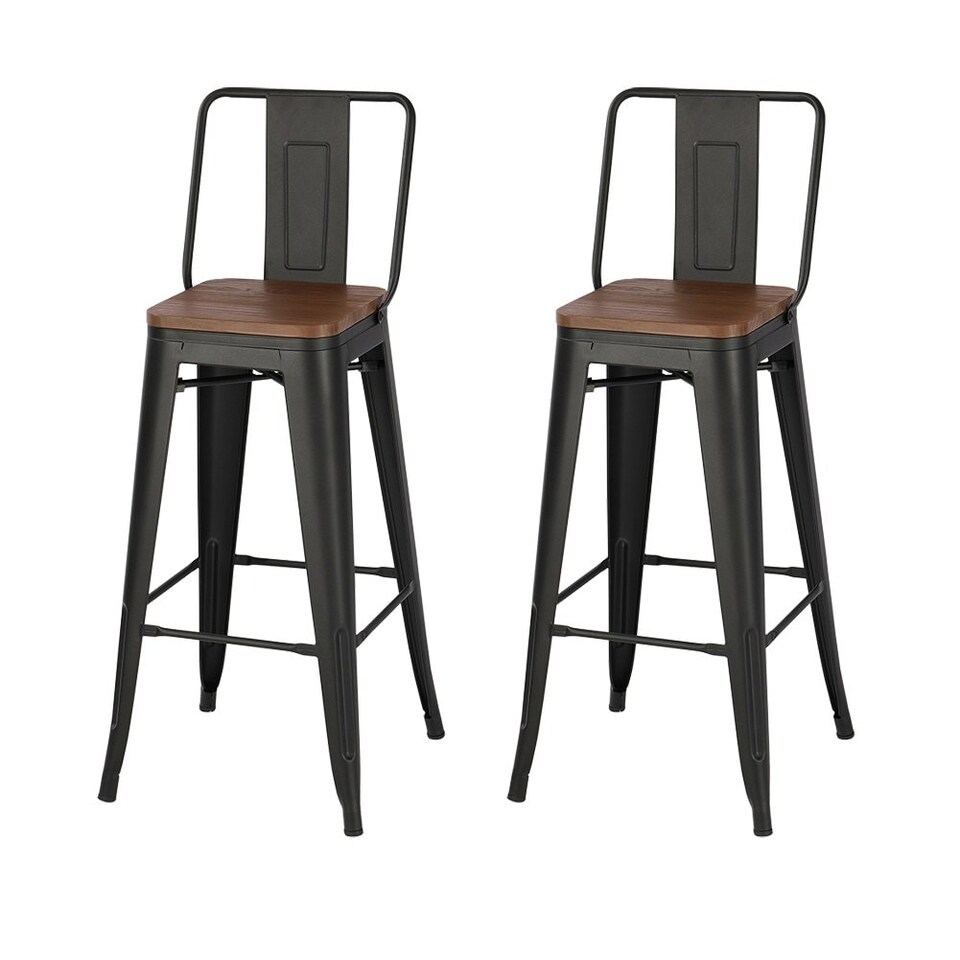 image 1 of Living and Home 2-piece Metal Frame High Chair Bar Stool - Walnut