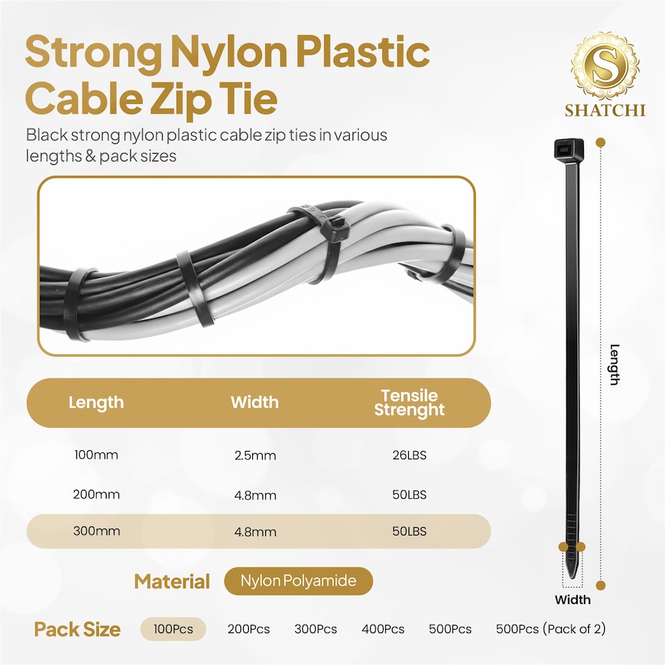 image 1 of 100 Pcs 300mm x 4.8mm Strong Black Nylon Plastic Cable Ties Zip Tie Wraps organizer | Black