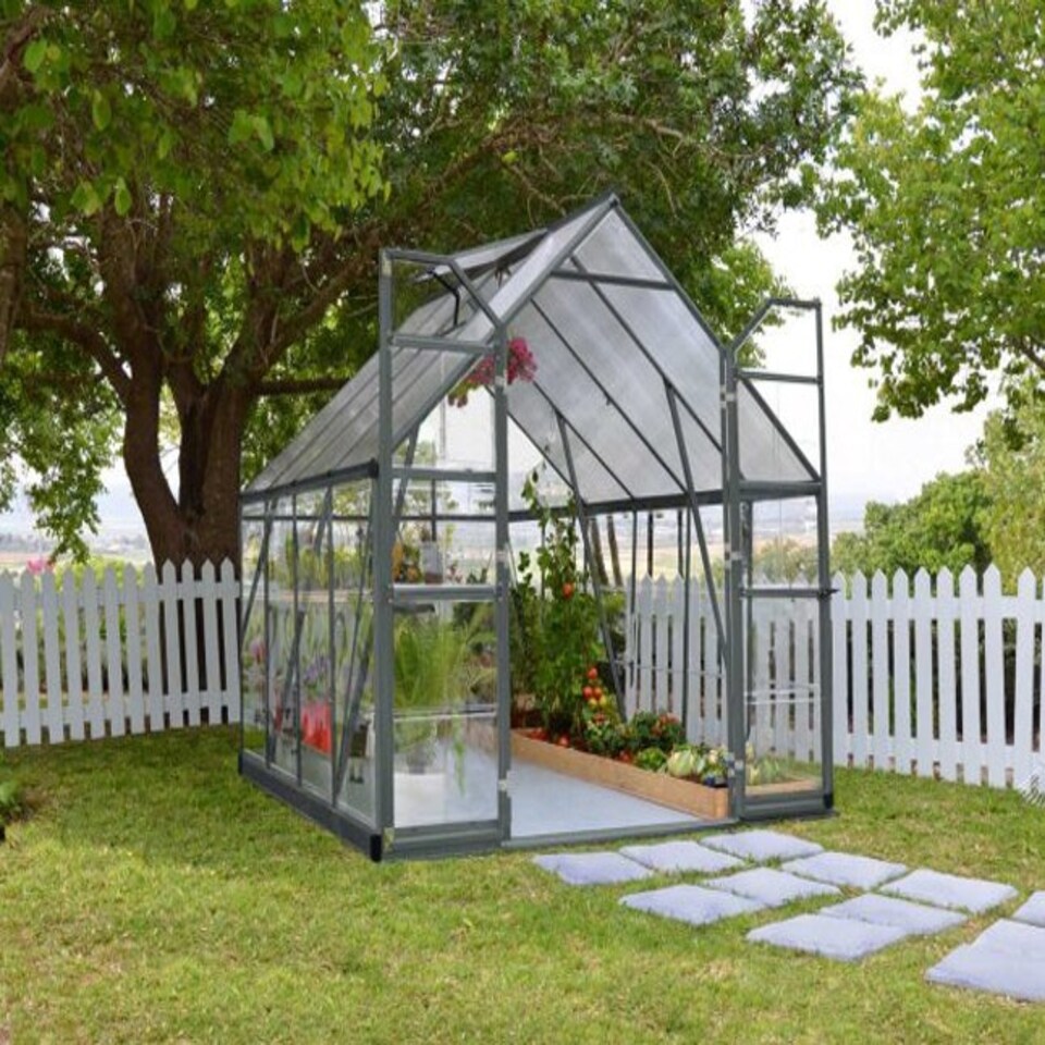 image 1 of 8 x 8 Feet Balance Greenhouse - Polycarbonate - L247 x W244 x H229 cm - Grey