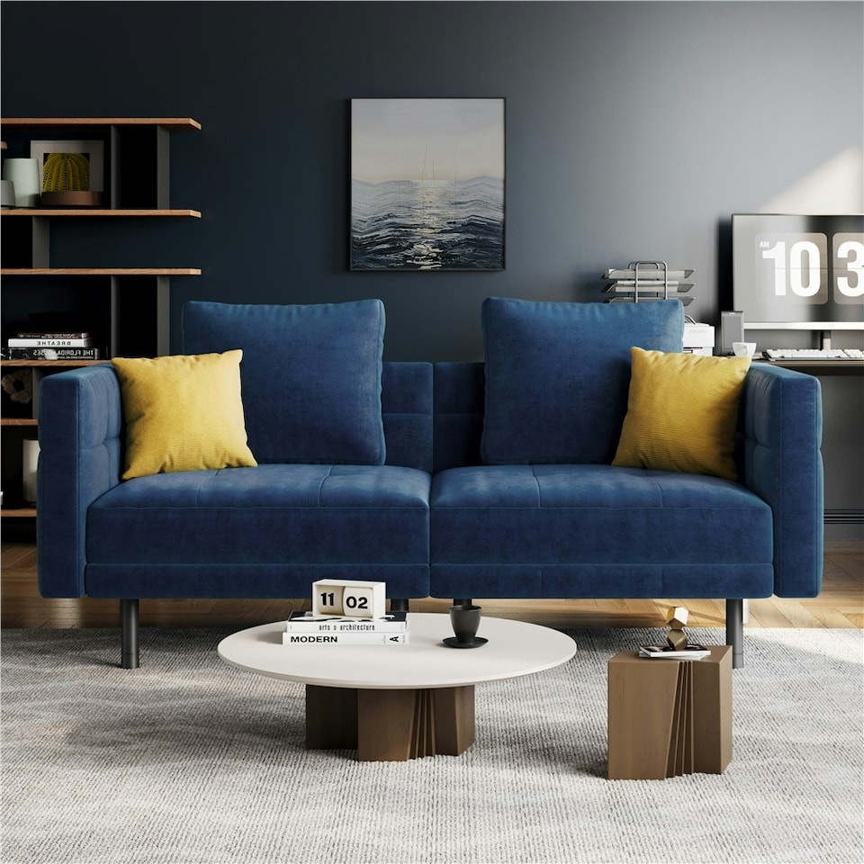 image 1 of Yaheetech Velvet Futon Sofa Bed Sleeper Sofa with 4 Pillows