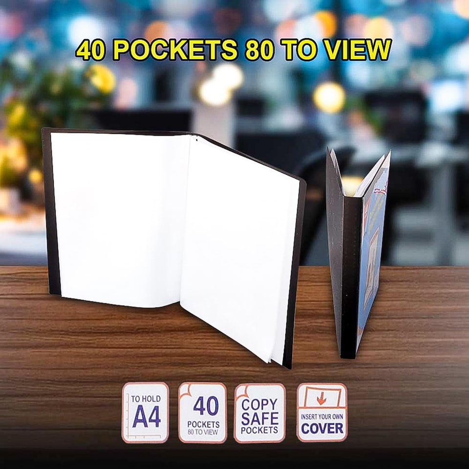 image 1 of KAV A4 Display Presentation Book - 40 Pockets, 80 Views - Acid Free Copy Safe Durable PP Material Polly Pocket Folder Pack of 6
