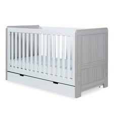 Pembrey Cot Bed, Under Drawer & All Seasons Premium Pocket Sprung Mattress - Convertible, Adjustable Mattress Base, Birth to 4 Years (Ash Grey & White)