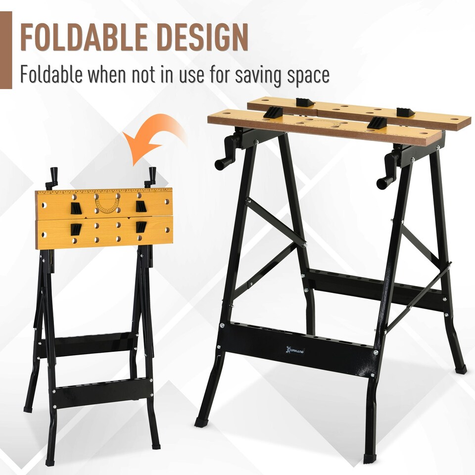 image 1 of DURHAND 4-in-1 Work Bench Adjustable Saw Horse Clamp Table Foldable Grey Black