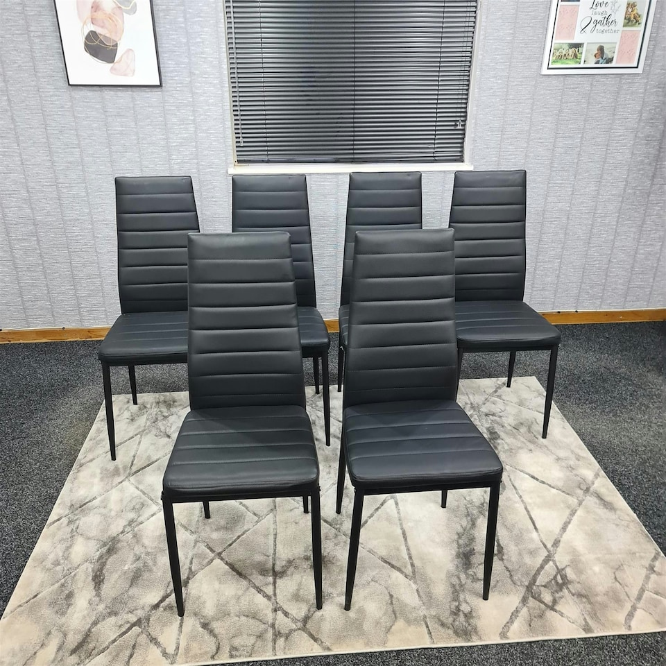 image 1 of Dining Chairs Set of 6 Black Leather Kitchen Chairs Black