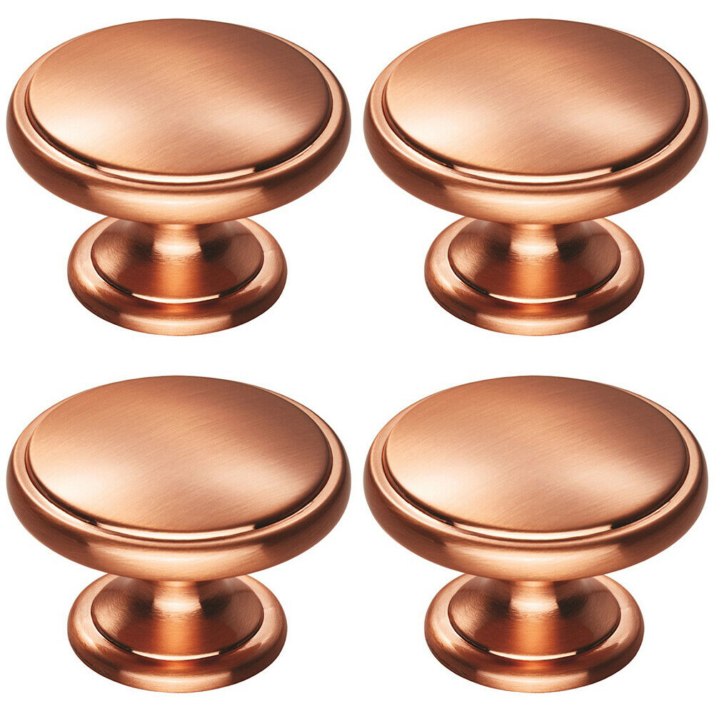 Loops 4x Ring Domed Cupboard Door Knob 38.5mm Diameter Satin Copper Cabinet Handle