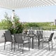 image 1 of Outsunny 7 Pieces Garden Dining Set with Glass Top Dining Table, Outdoor Patio Table and 6 Armchairs with Texteline Fabric Seats and Backrest, Wood-plastic Composite Armrests Top, Grey