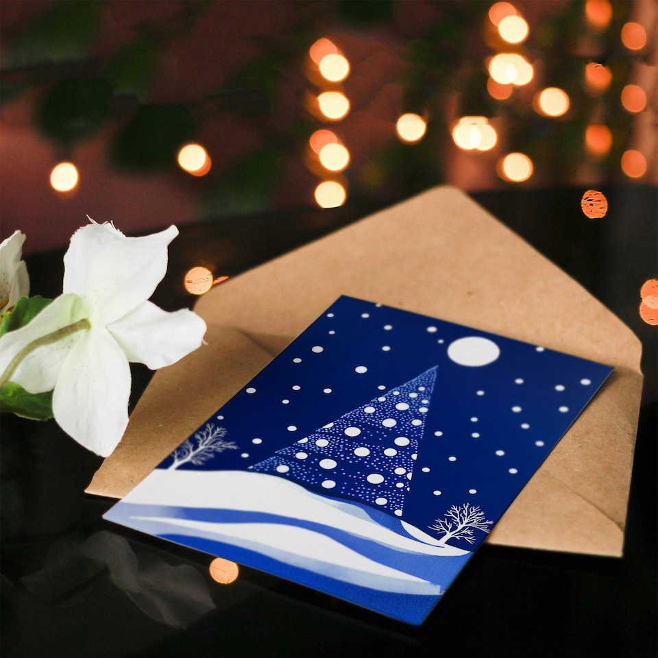 image 1 of Greeting Card Winter Wonderland Tree Snow Full Moon Night Blank For Him Or Her Art Xmas Christmas Card