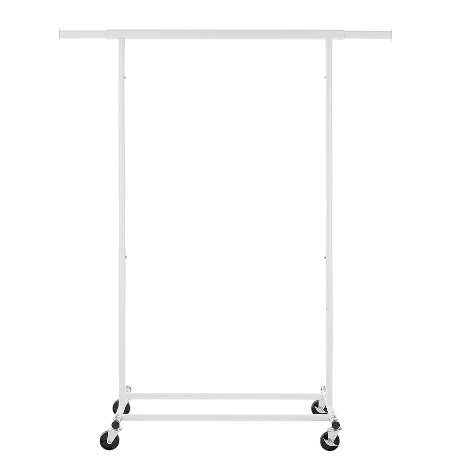 image 1 of House of Home Heavy Duty White Clothes Rail Adjustable Width, Height Shelf on Wheels, 100kg Capacity