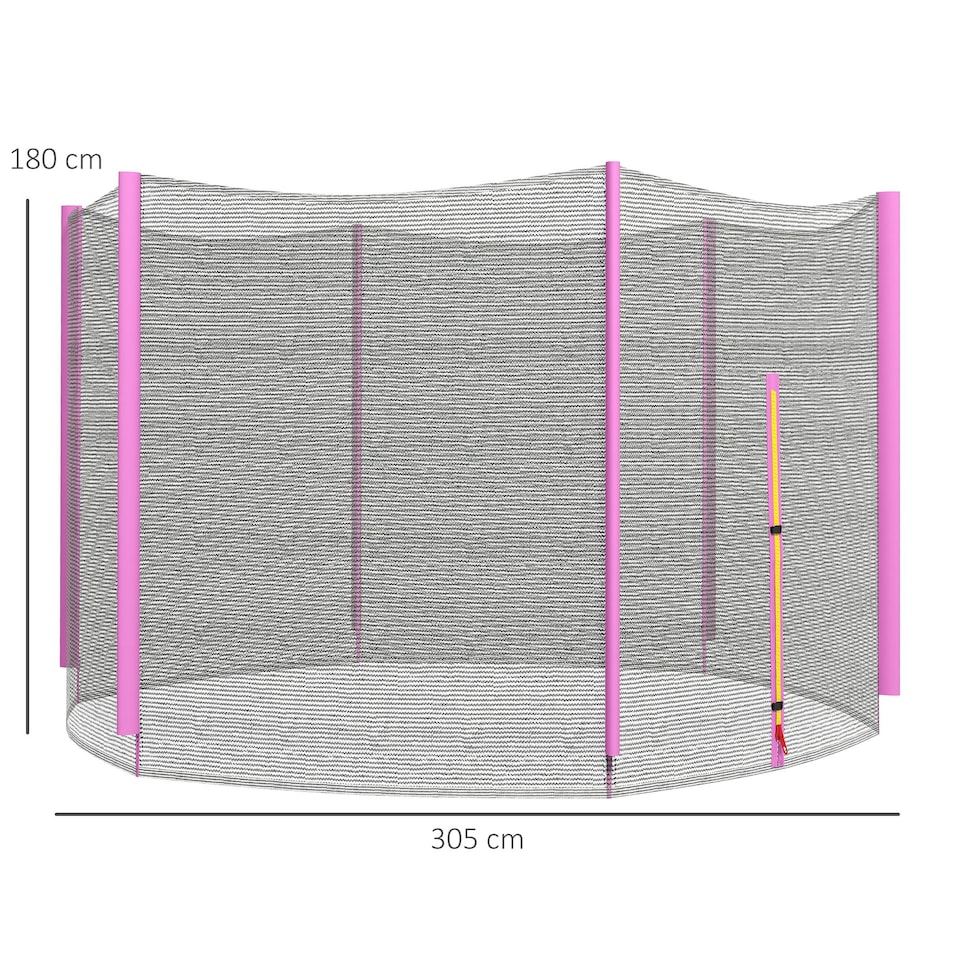 image 1 of SPORTNOW 10ft Trampoline Net Replacement with 6 Plastic Pole Covers, Weather-Resistant Trampoline Netting Replacement with Zipped Entrance, Poles Not Included, Pink