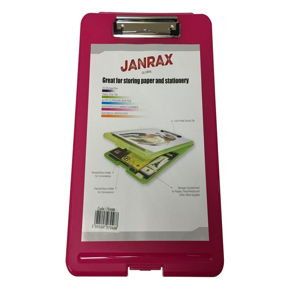 image 1 of A4 Pink Clipboard Box File - Storage Filing Case
