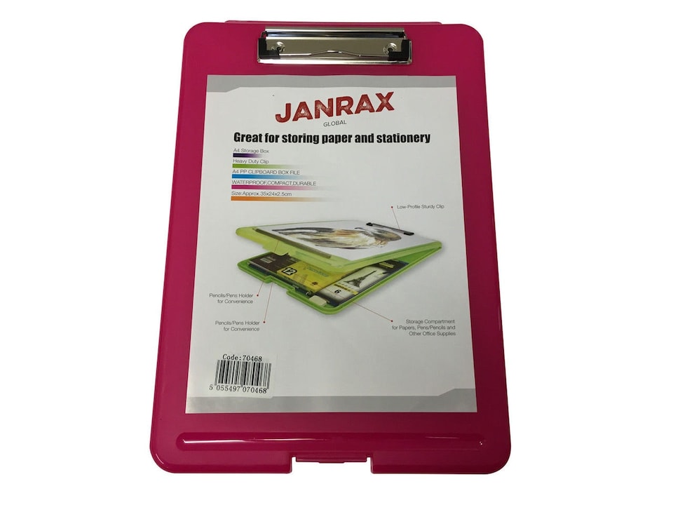 image 1 of A4 Pink Clipboard Box File - Storage Filing Case