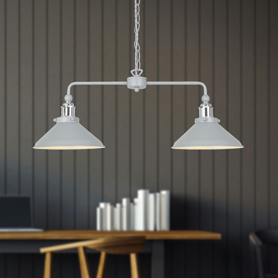 image 1 of First Choice Lighting Set of 2 Maxwell Flint Grey Chrome 2 Light Bar Ceiling Pendant Lights Grey | Grey
