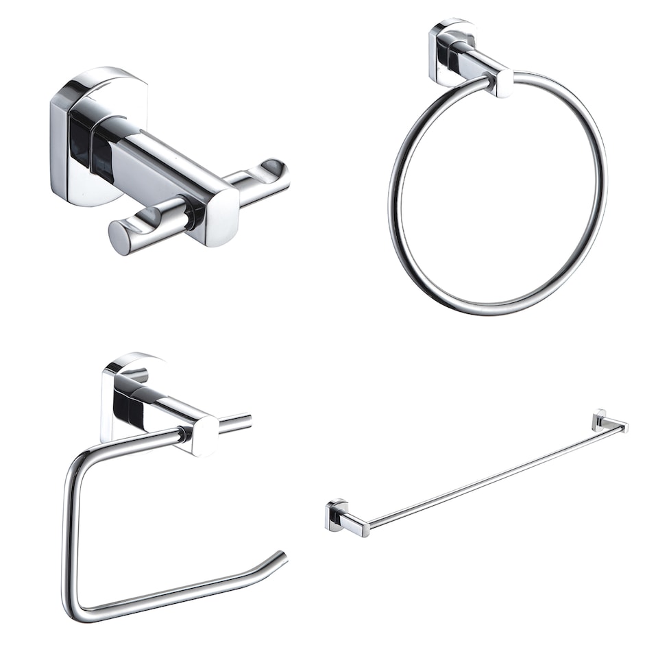 image 1 of Showerdrape Admiralty Chrome Stainless Steel Wall Mounted 4 Piece Bathroom Accessory Set | Silver | 1