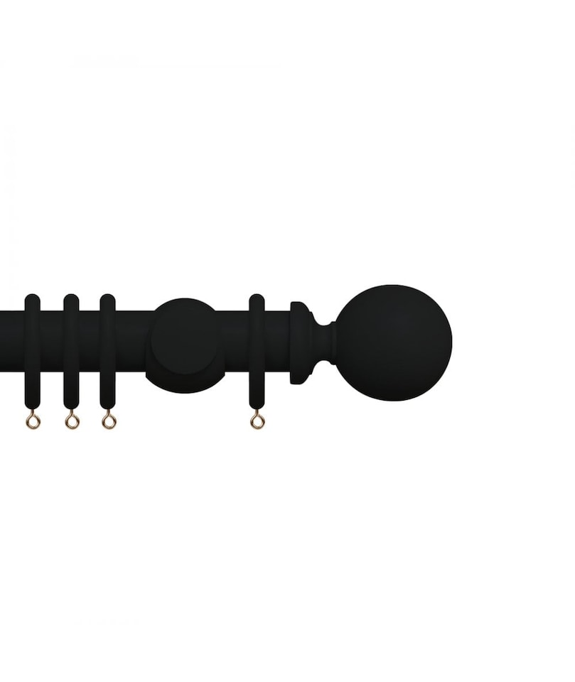 Premium 35mm Wooden Curtain Pole Set - Coal Black 120cm | Black | Coal Black