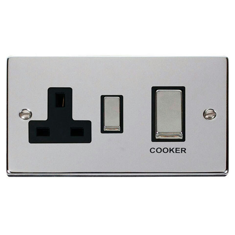 image 1 of SE HOME Polished Chrome Cooker Control Ingot 45A With 13A Switched Plug Socket Black | Polished Chrome