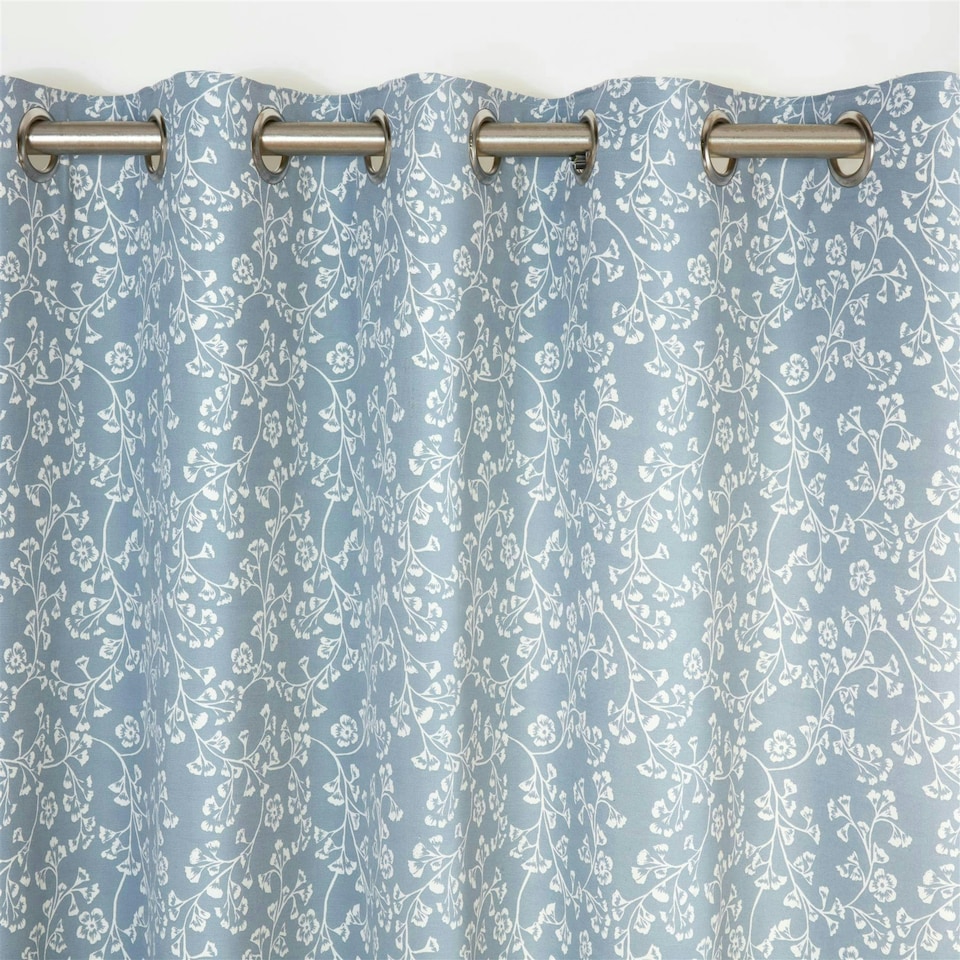 image 1 of Sade - Fully Lined Floral Curtains - Eyelet - Polycotton (Blue, 46'' x 72'' - 117cm x 183cm (Pair))