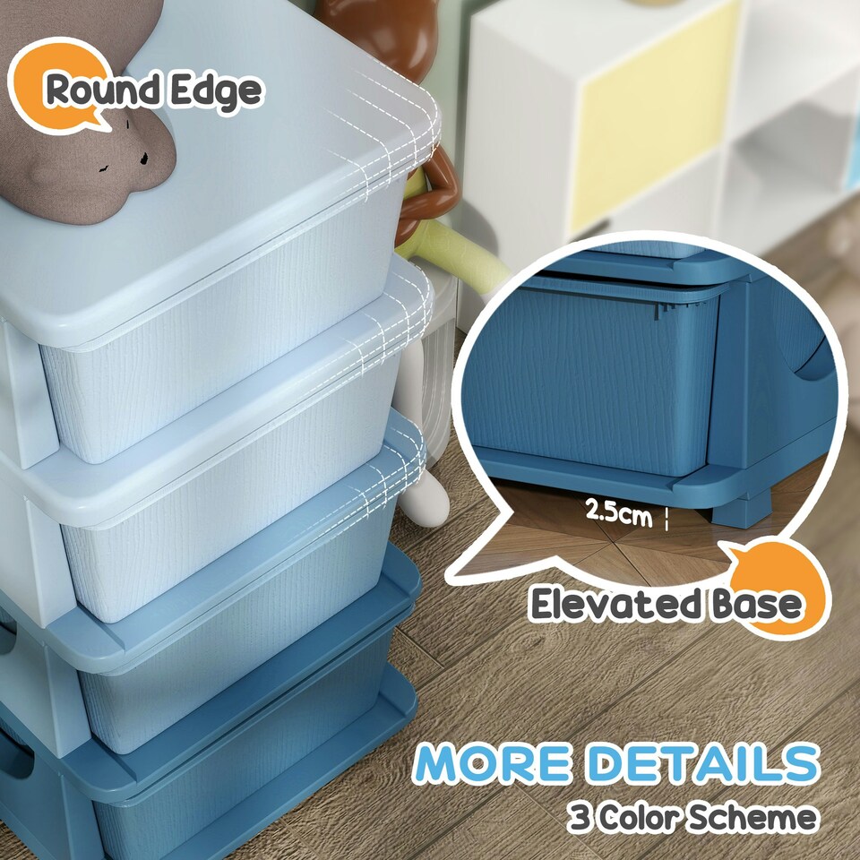 image 1 of HOMCOM Kids Storage Units with Drawers 3 Tier Chest Dresser Tower Blue | 37 x 37 x 76 cm