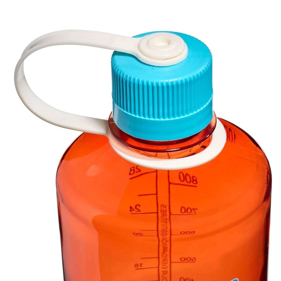 image 1 of Nalgene Narrow Mouth 1L Tritan Renew Water Bottle - Flame - Blue Atoll Cap