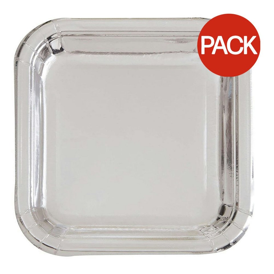 Unique Party Paper Square Dinner Plate (Pack of 8) - Silver - One Size