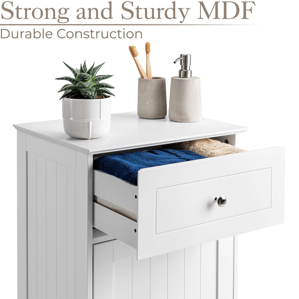 image 1 of Christow Bathroom Drawer Cabinet Wooden White Single Door Storage Cupboard Unit