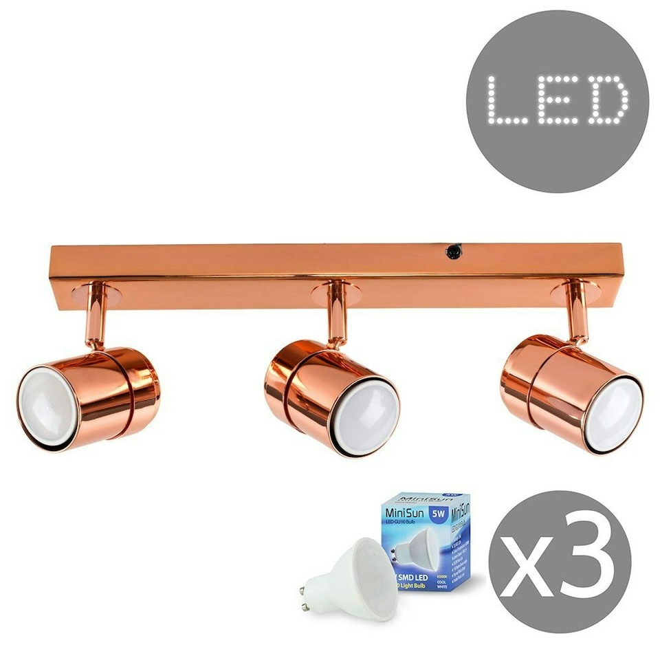 image 1 of ValueLights Rosie Polished Copper Spotlight and GU10 Spotlight LED 5W Cool White 6500K Bulb | Copper