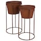 image 1 of Round 2Pc Outdoor Rustic Metal Plant Stand Flower Pot Holder Garden Decor