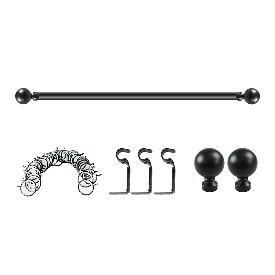 image 1 of Marlow Black Steel Curtain Rod Set Extendable Adjustable with Quiet Operation | Black