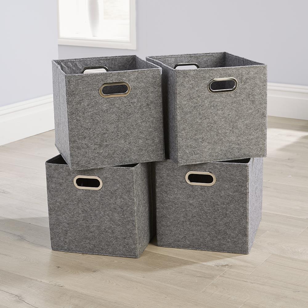 Cube Pack of Four Canvas Fabric 33x37cm Large Storage Insert Boxes | Grey | Large Felt Grey
