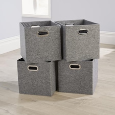 Cube Pack of Four Canvas Fabric 33x37cm Large Storage Insert Boxes | Grey | Large Felt Grey