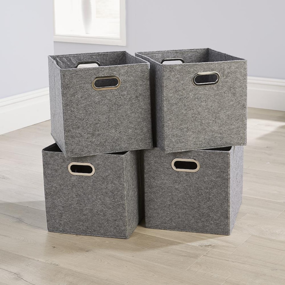 image 1 of Cube Pack of Four Canvas Fabric 33x37cm Large Storage Insert Boxes | Grey | Large Felt Grey