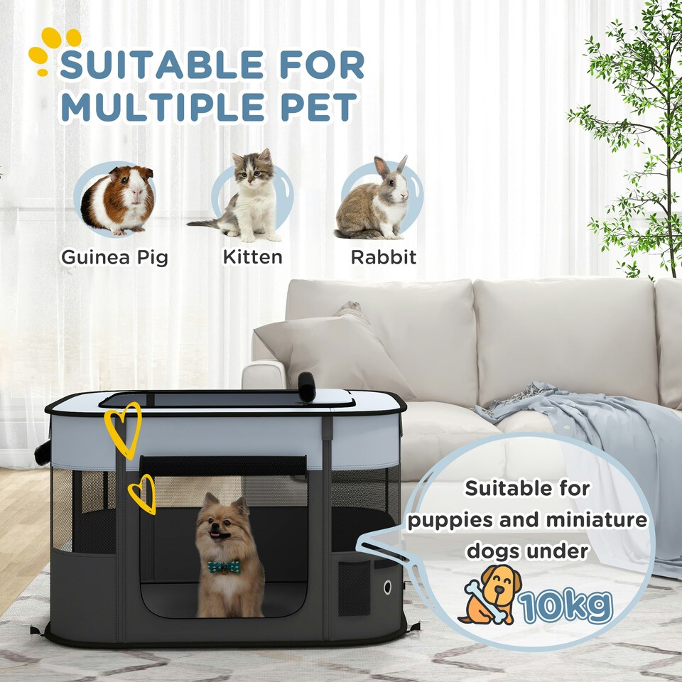 image 1 of PawHut Portable Dog Pen for Puppies, Rabbits, Kittens, Guinea Pigs - Grey