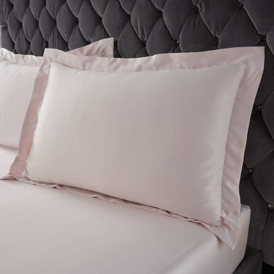 image 1 of Catherine Lansfield Silky Soft Satin Oxford Pillow case Pair | Pink | Blush Pink | One Size