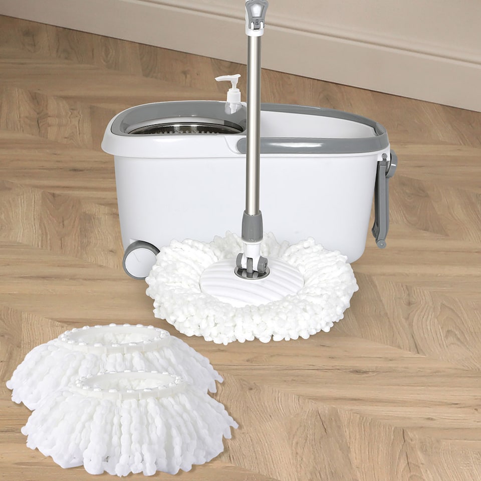 image 1 of Cleanflo Stainless Steel Spin Mop Bucket Set | White | White