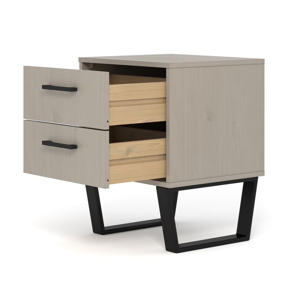 image 1 of Texas 2 Drawer Bedside Cabinet - Industrial Style with Real Wood and Metal Legs | Grey | Grey Waxed Pine | One Size | 1