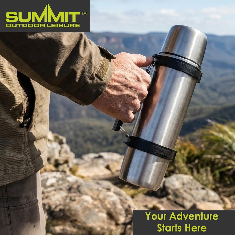 image 1 of PMS 1L Insulated Stainless Steel Vacuum Flask, Silver - Includes 2 Cups