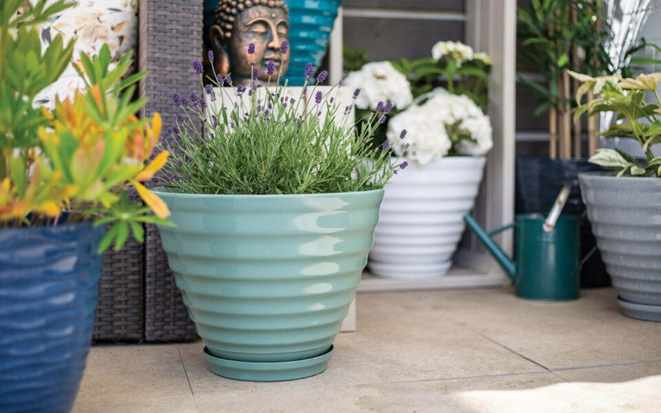 image 1 of 40cm Vale Planter with In-Built Saucer - Plastic - L40 x W40 x H30 cm - Grey