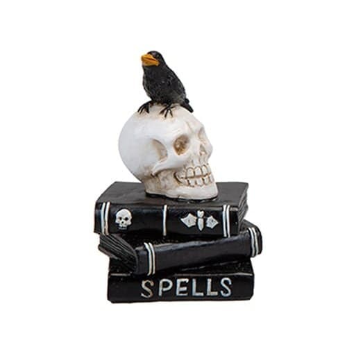 Skull with Black Crow on Books Halloween Decoration 10.5cm