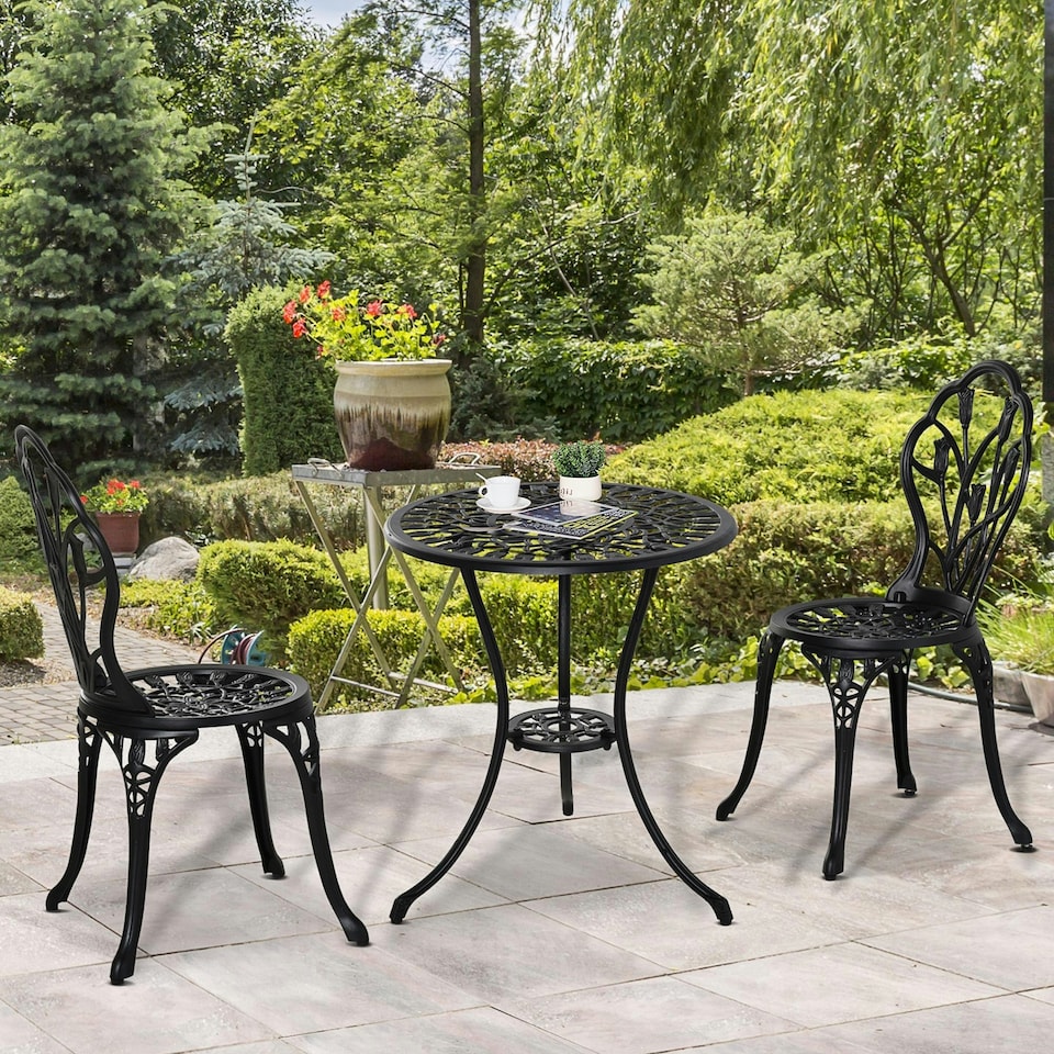 image 1 of Outsunny 3 Piece Bistro Set, Aluminium Garden Furniture with Umbrella Hole