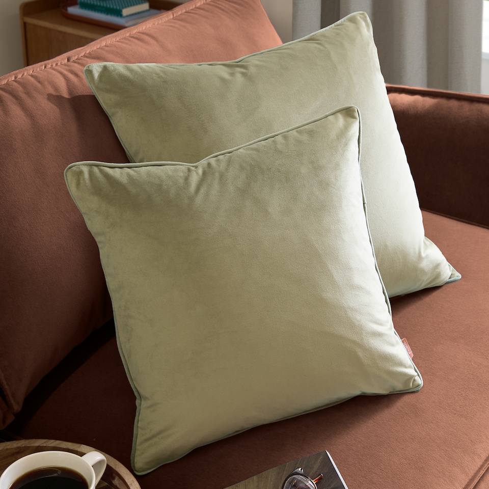 image 1 of Furn Meridian Velvet Cushion | Green | Green/Sage