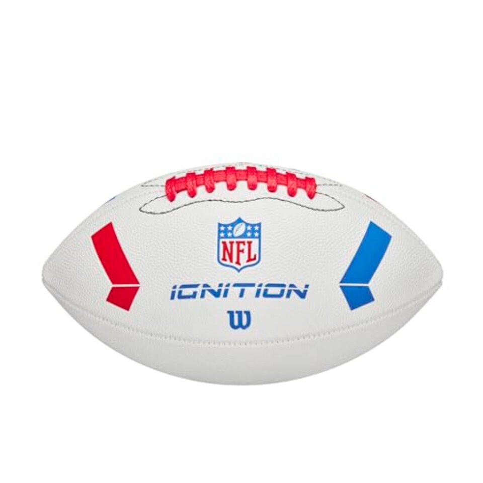 image 1 of Wilson Nfl Ignition Football, Made From Composite Leather For All-Weather Play, Wider Laces & Proud Nfl Logo, Colour: White, Junior Size