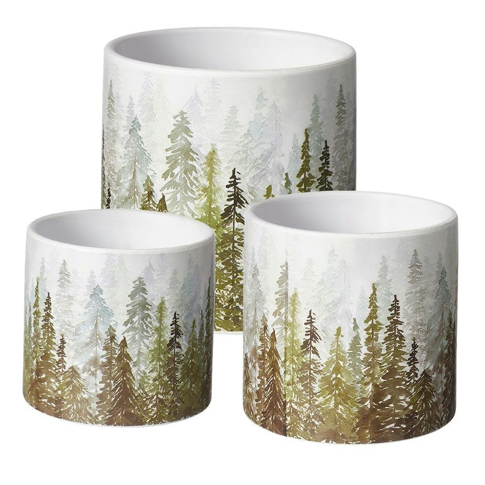 image 1 of Ceramic Indoor Forest Fir Tree Print Plant Pot - H10.5cm