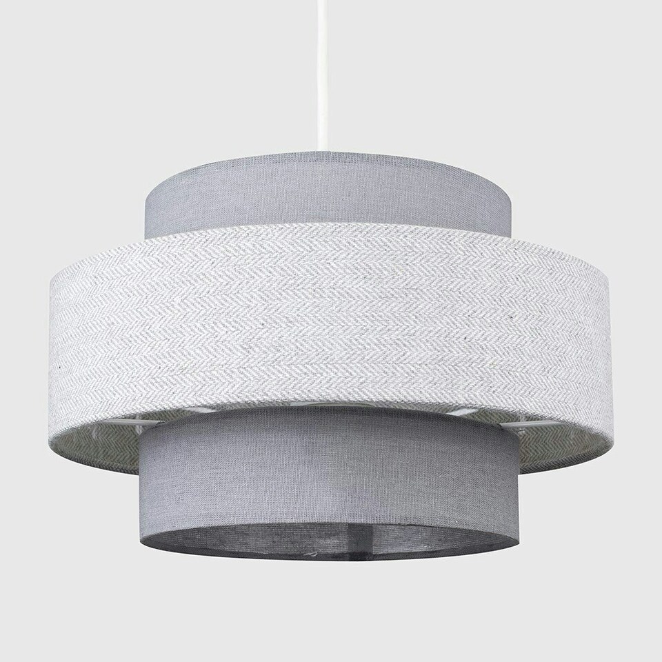 image 1 of ValueLights Pair Weaver 3 Tier Grey Ceiling Pendant Shade Grey
