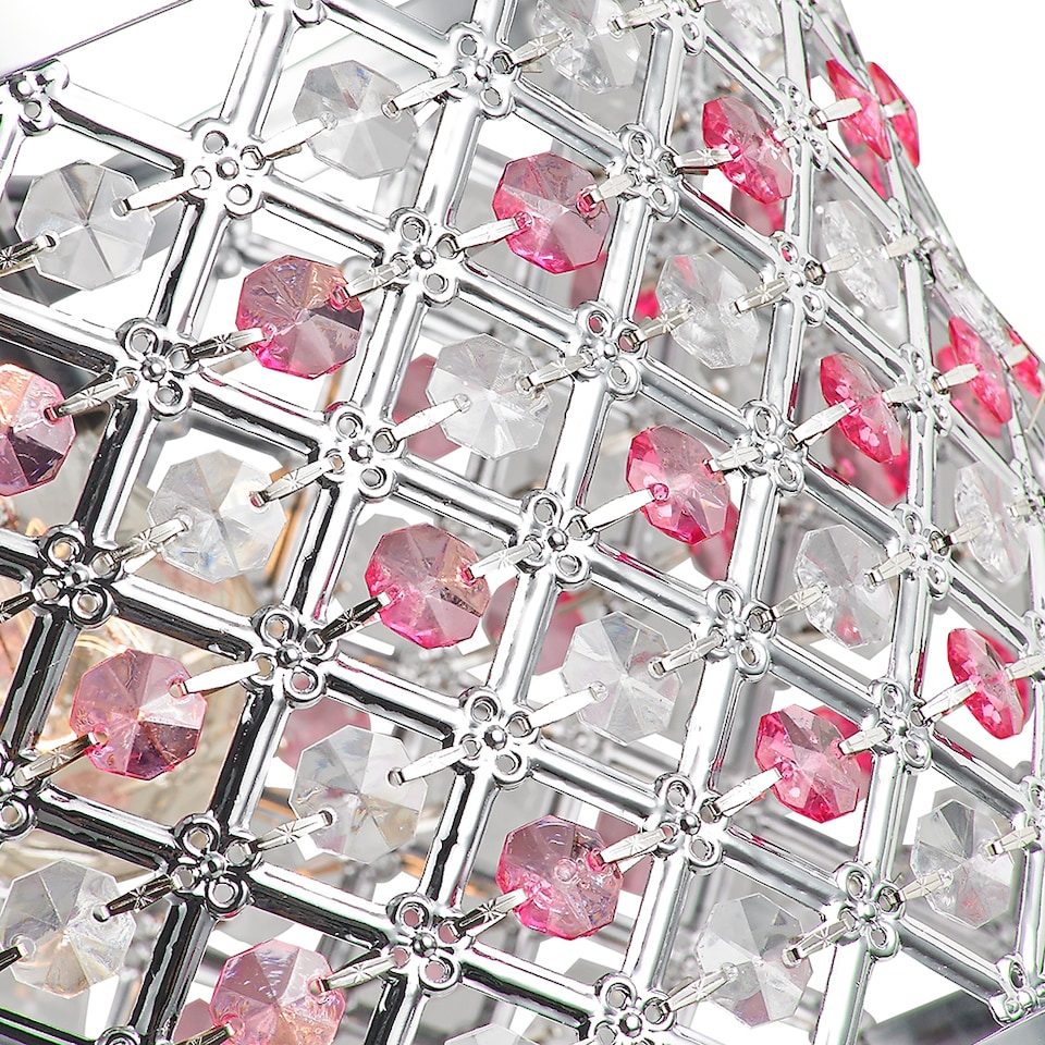 image 1 of Modern Sparkly Ceiling Pendant Light Shade with Clear and Pink Beads | Pink