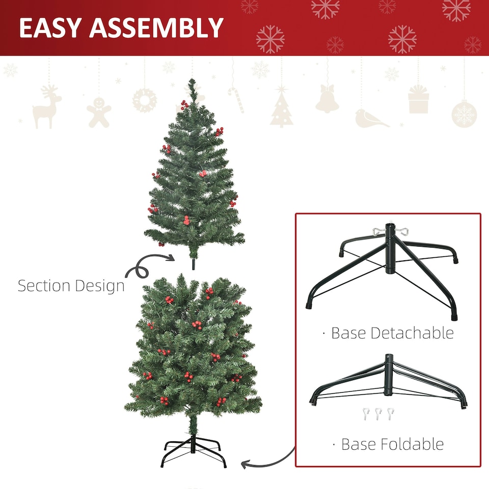 image 1 of HOMCOM 5FT Prelit Pencil Christmas Tree w/ LED Light, Berry, Xmas Decoration
