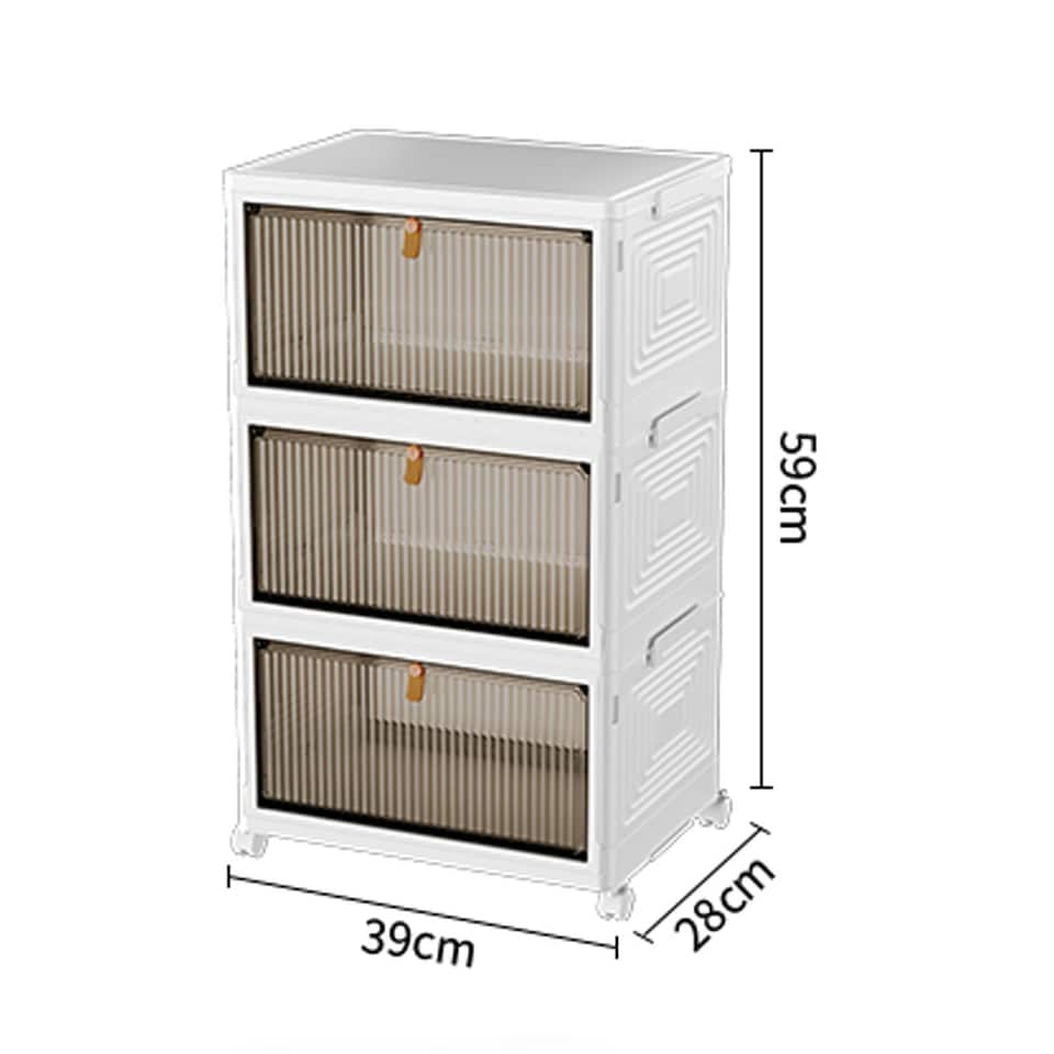 image 1 of Plastic Storage Drawer Tower Unit with Wheels – 3 Tier Multipurpose Organizer for Home & Office
