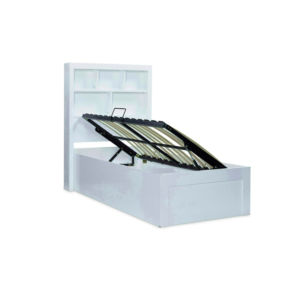 image 1 of Oscar White Wooden Bookcase Ottoman Storage Bed And Neptune Spring Mattress Single N/A