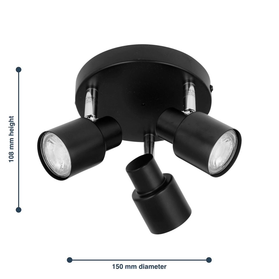 image 1 of Irwin - Black 3 Light IP44 Bathroom Round Spotlight | Black | 1