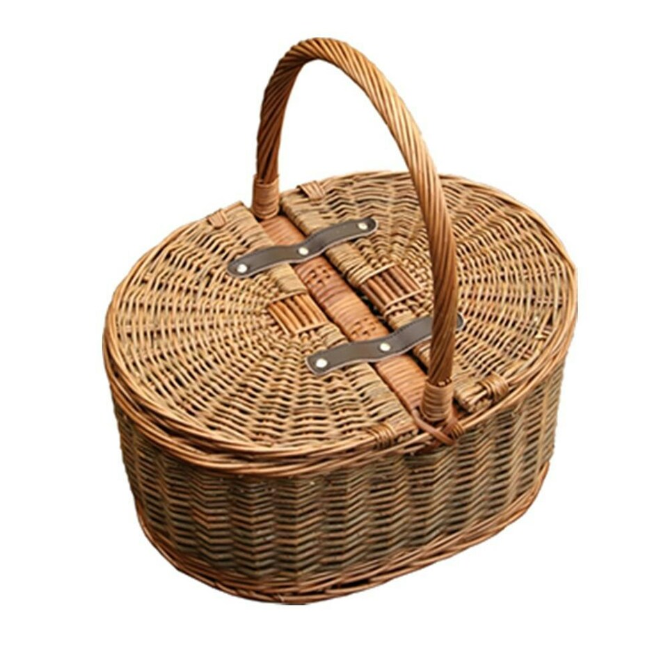 Wicker Two Tone Oval Picnic 2 Lids Empty Picnic Basket Brown | Brown | One Size