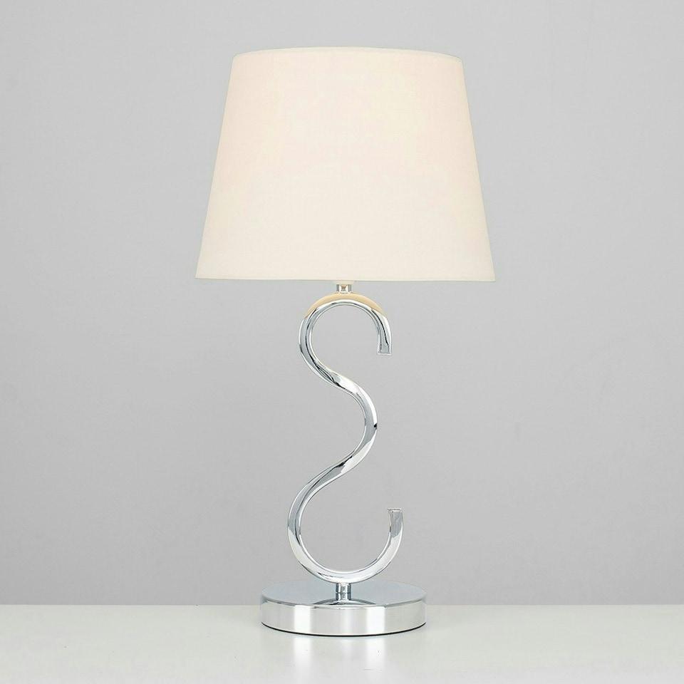 image 1 of ValueLights Cabonna Dimmable Polished Silver Table Lamp with Small Cream Tapered Shade and E14 Candle LED 5W Warm White 3000K Bulb Cream