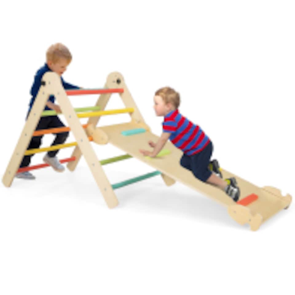 image 1 of COSTWAY 3-in-1 Triangular Climbing Toys Outdoor Toddlers Foldable Triangle Set